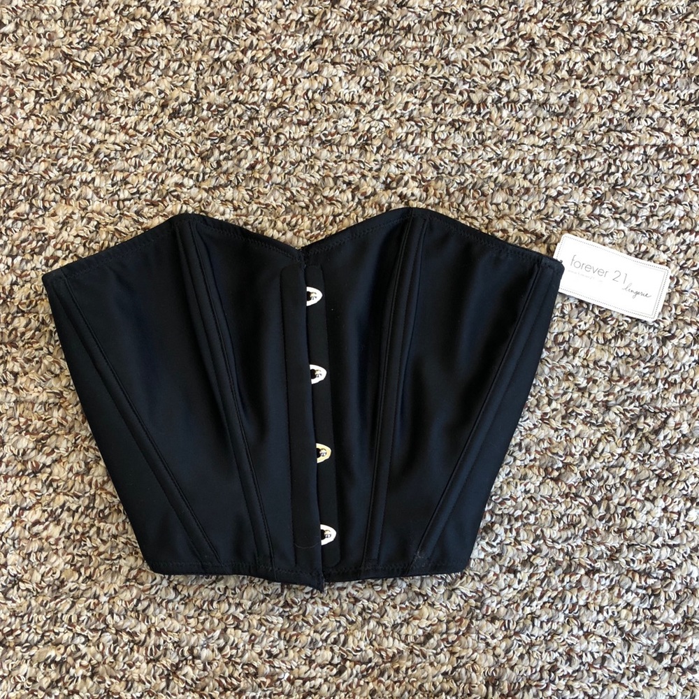 Black satin corset with mesh back